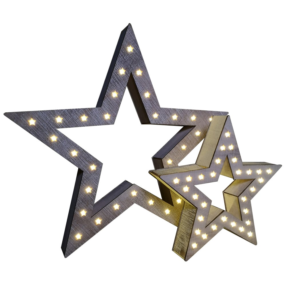 Samuel Alexander Wooden Star 60 Warm White LED Christmas Decoration 2 Pack Image 2