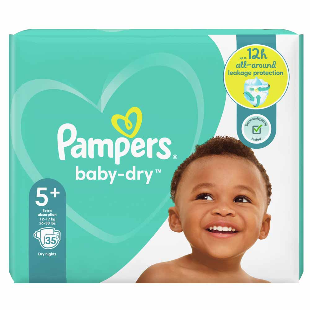 Pampers Baby Size 5+ 12kg-17kg Dry Nappies 35 Pack Image 1