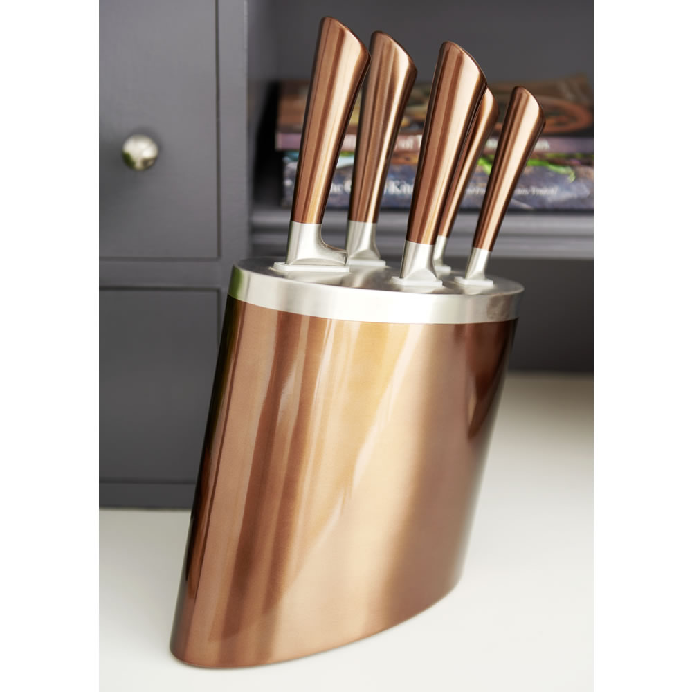 Wilko Copper Effect Knife Block with 5 Knives Image 2