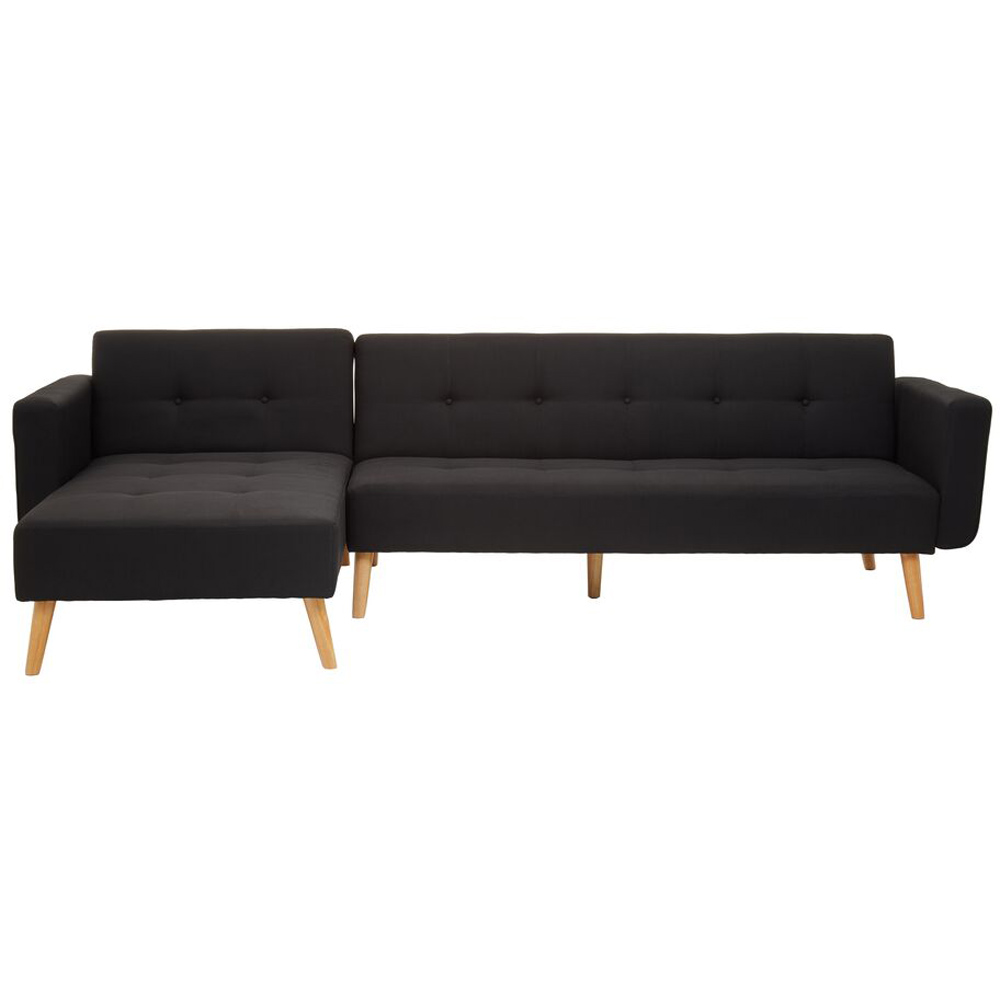 Premier Housewares Hansa Hagen 3 Seater Black Linen Corner Sofa Bed Image 2