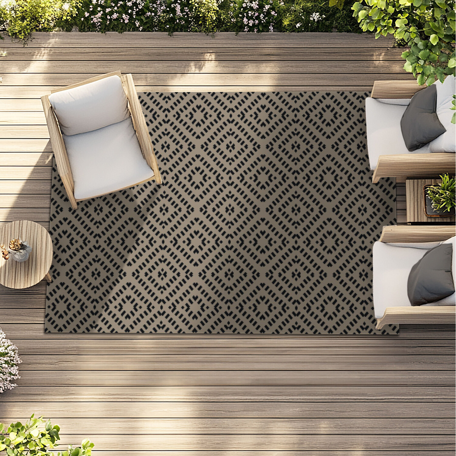 Manhattan Geo Reversible Outdoor Rug - Brown and Black Image 3