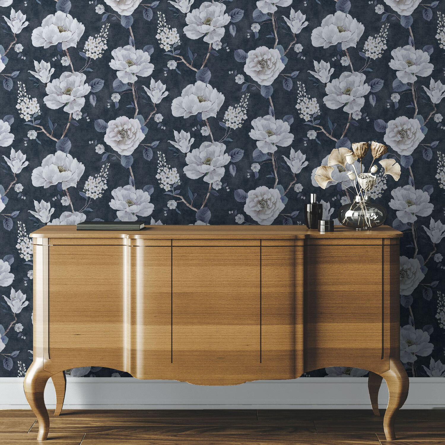 Ashley Floral Wallpaper - Navy Image 7
