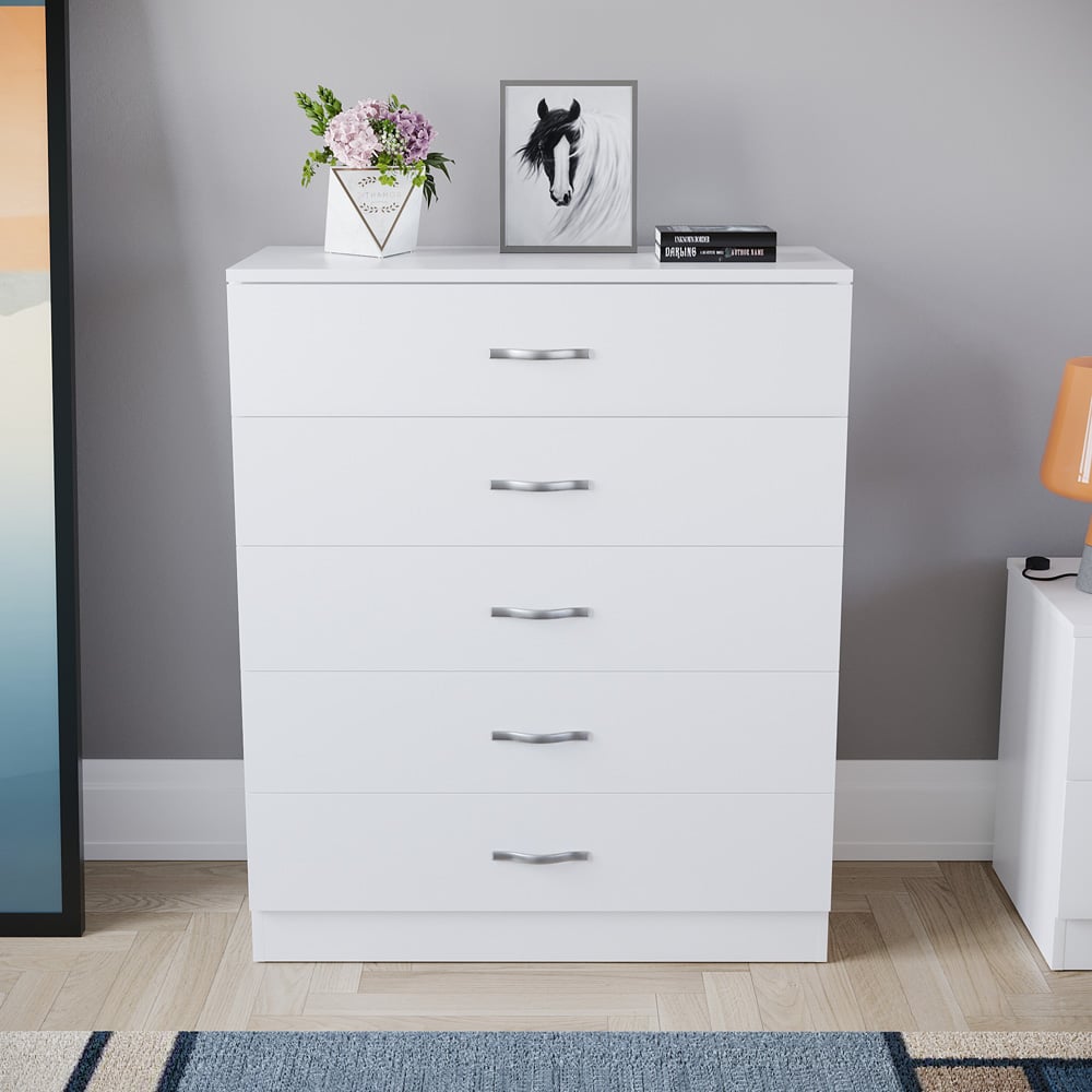 VIDA DESIGNS Riano 5 Drawer White Unique Anti Bowing Chest of Drawers with Metal Handles Image 7