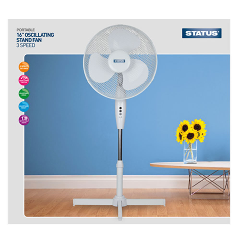 Status 16 Inch Stand Fan 3 Speed Settings White Image 2