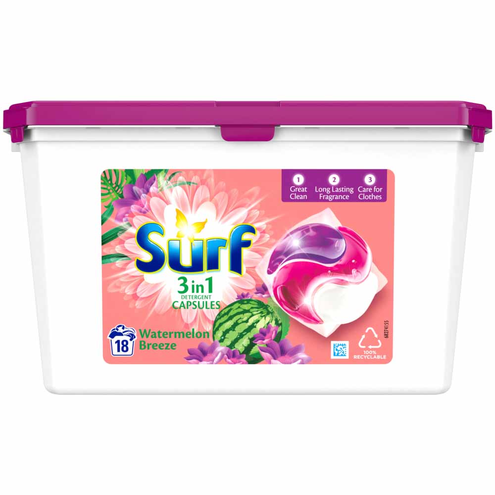 Surf 3 in 1 Watermelon Breeze Laundry Washing Capsules 18 Washes Image 2