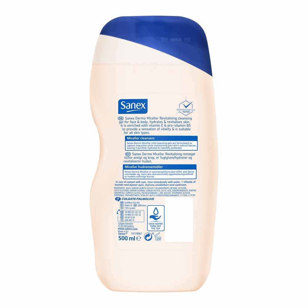 Sanex Micellar Revitalising Face and Body Shower Gel 500ml Image 2