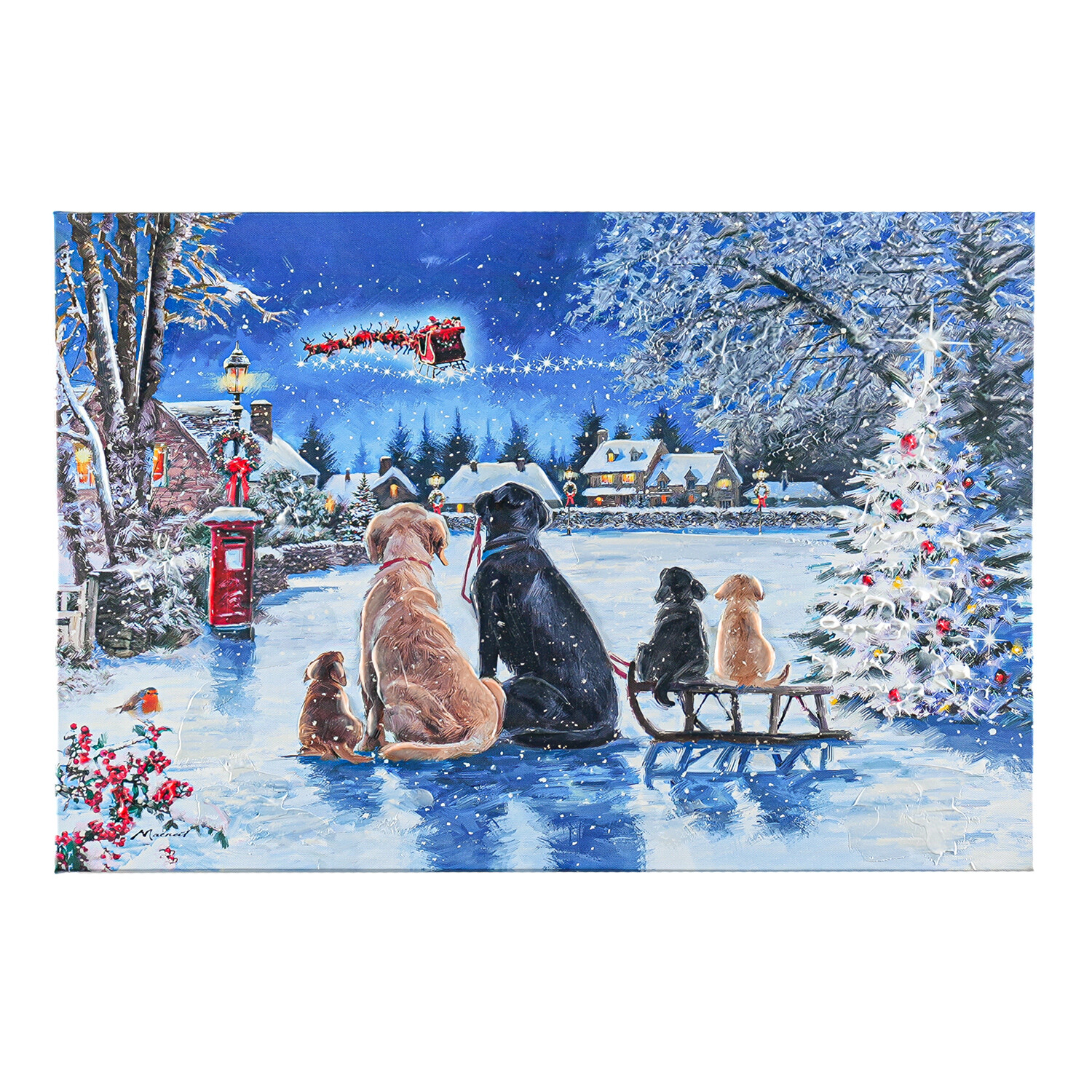 Macneil Snowy Dogs Spotting Santa Canvas Image 1