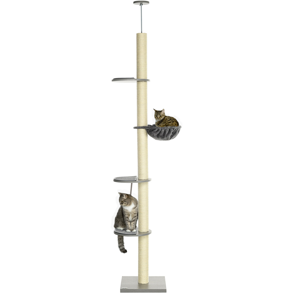 PawHut 250cm Floor to Ceiling Cat Tree with Hammock and Scratching Post Image 1