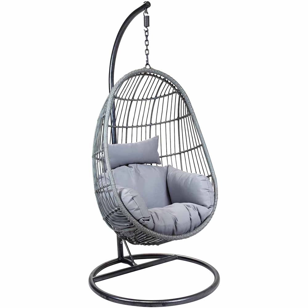 Charles Bentley Grey Rattan Swing Egg Chair with Cushions Image 2