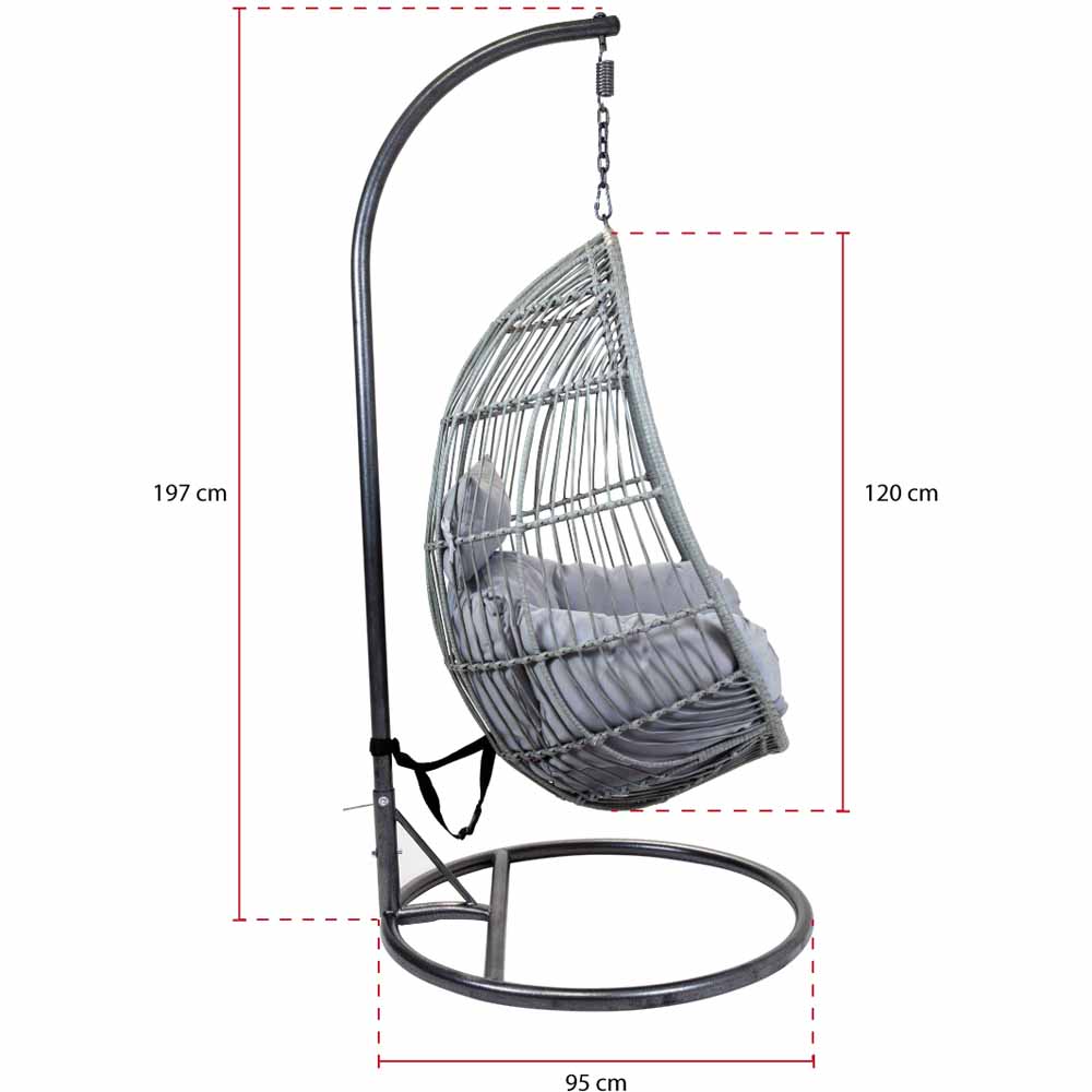 Charles Bentley Grey Rattan Swing Egg Chair with Cushions Image 6
