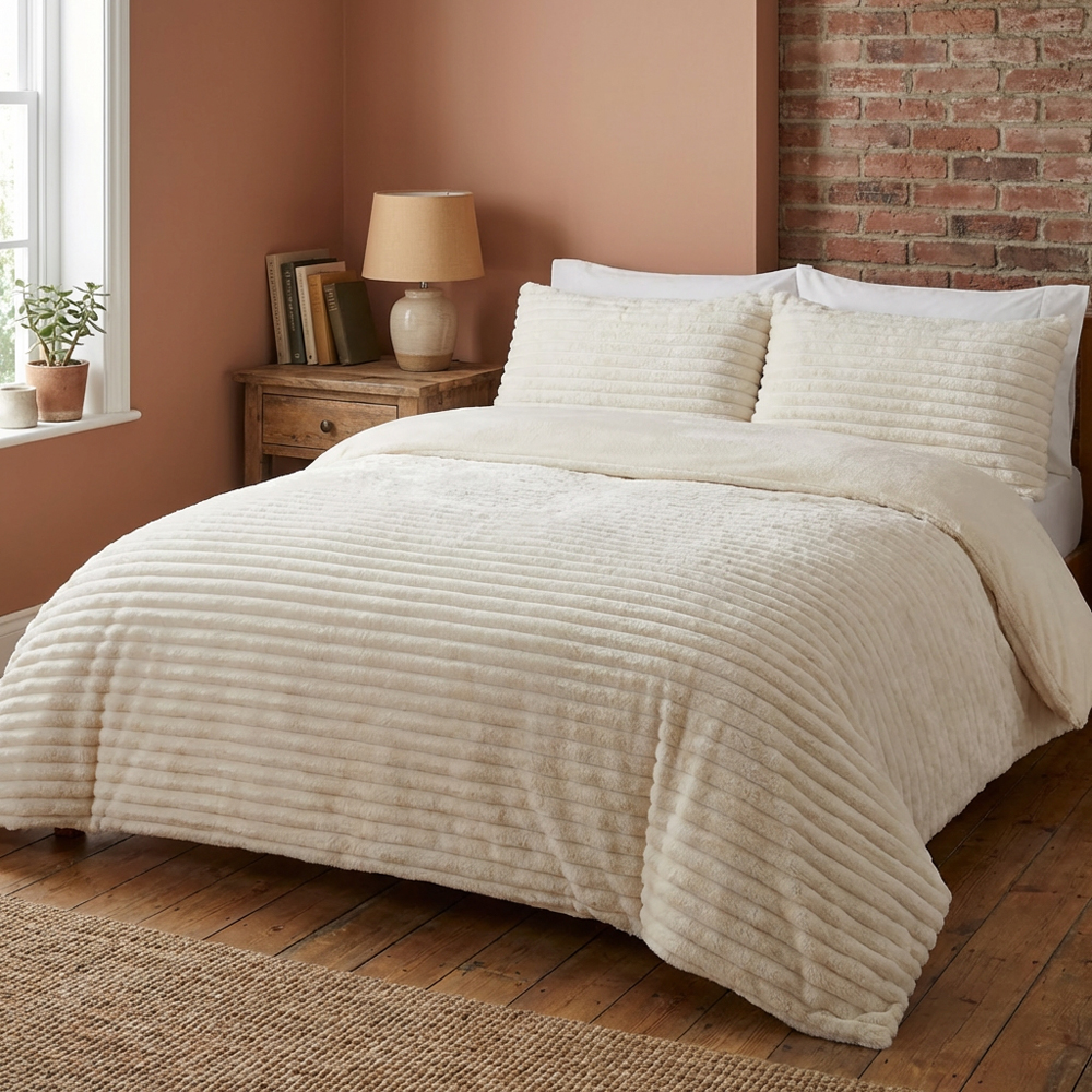 Colorado Faux Fur Duvet Set Ivory Double Image 9