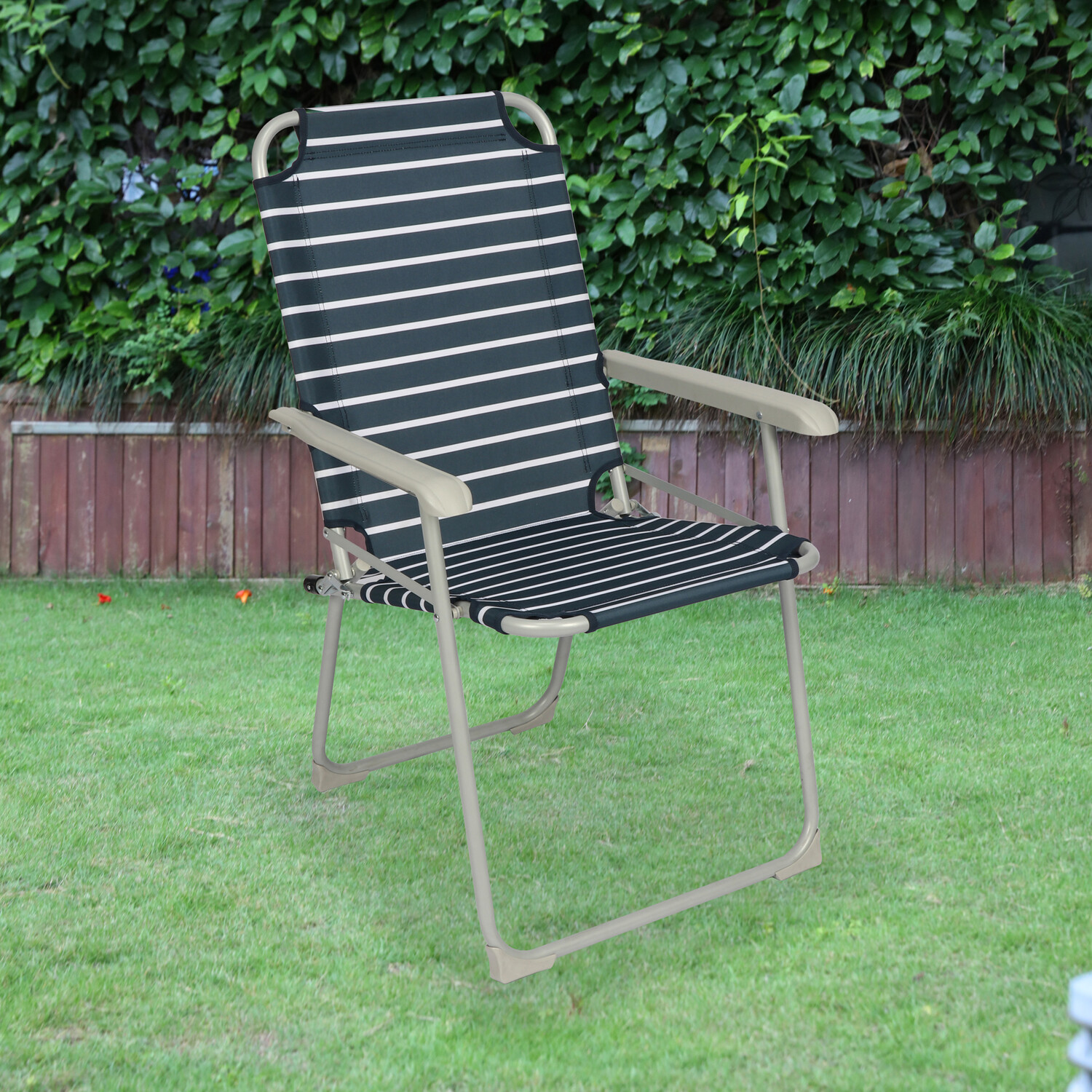 Folding Stripe Camping Chair Navy Image 1