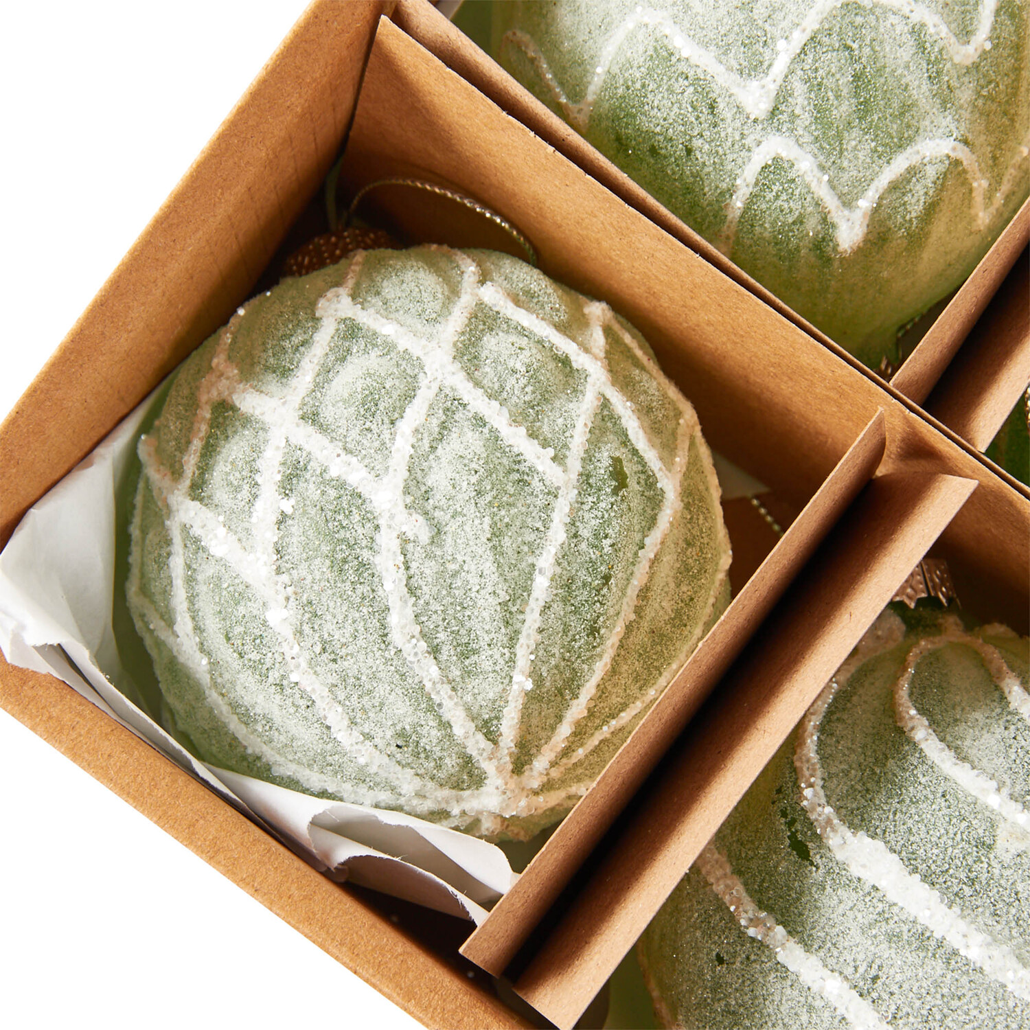 Set of 6 Frosted Baubles Green - Green Image 5