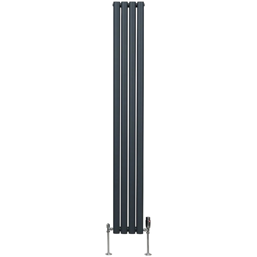 Monster Shop 3211BTU Anthracite Grey Oval Column Radiator and Valves 1800 x 240mm Image 1