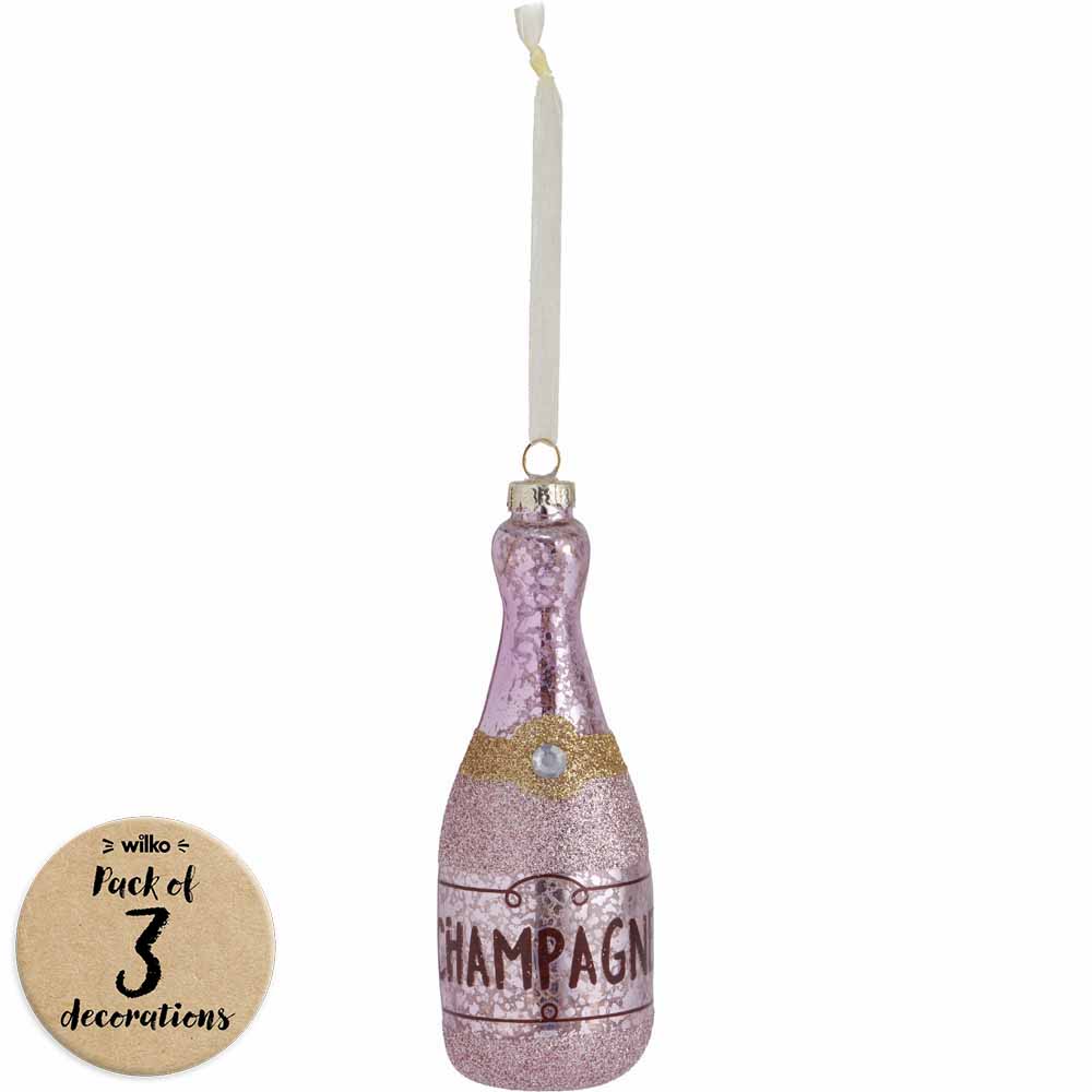 Wilko Cocktail Kisses Glass Champagne Christmas Baubles 3 Pack Image 1