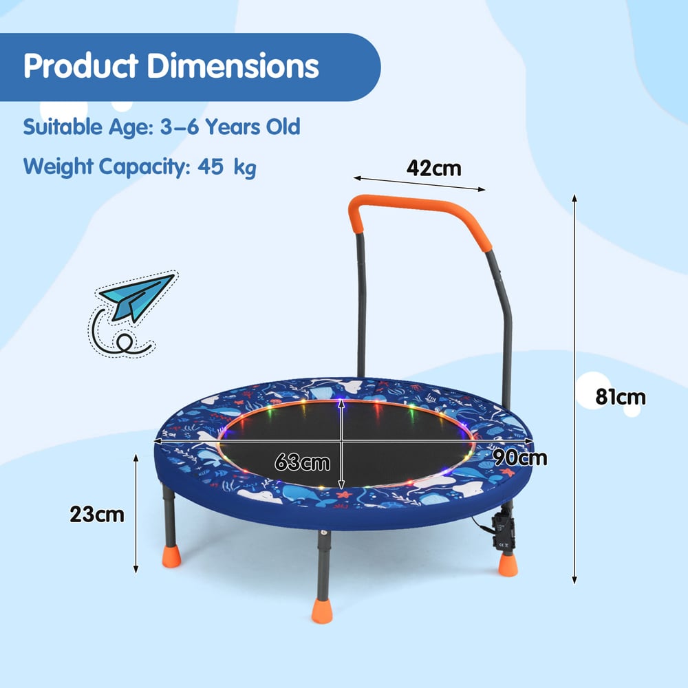 Costway Navy Kids Folding Mini Trampoline Image 9