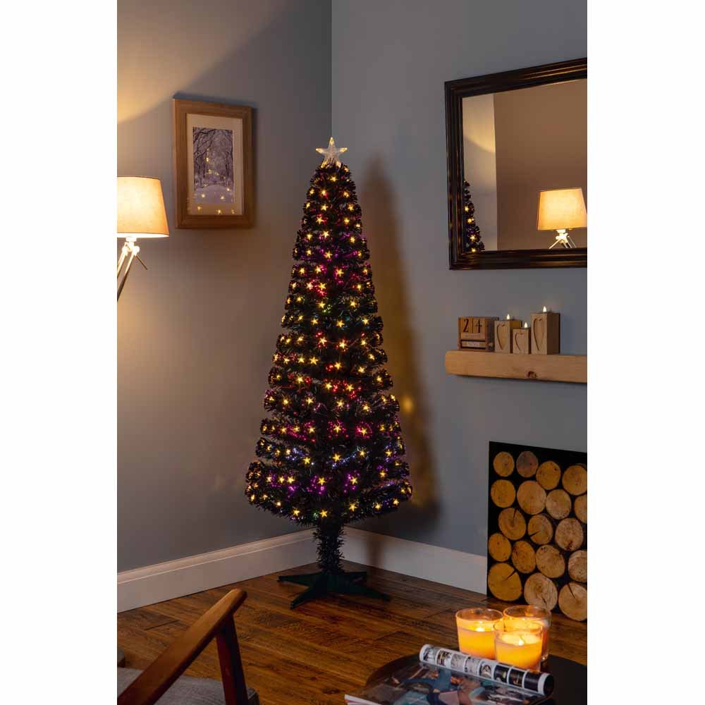 Premier Slim Black Fibre Optic Christmas Tree with White LED and Star 120cm Image 4