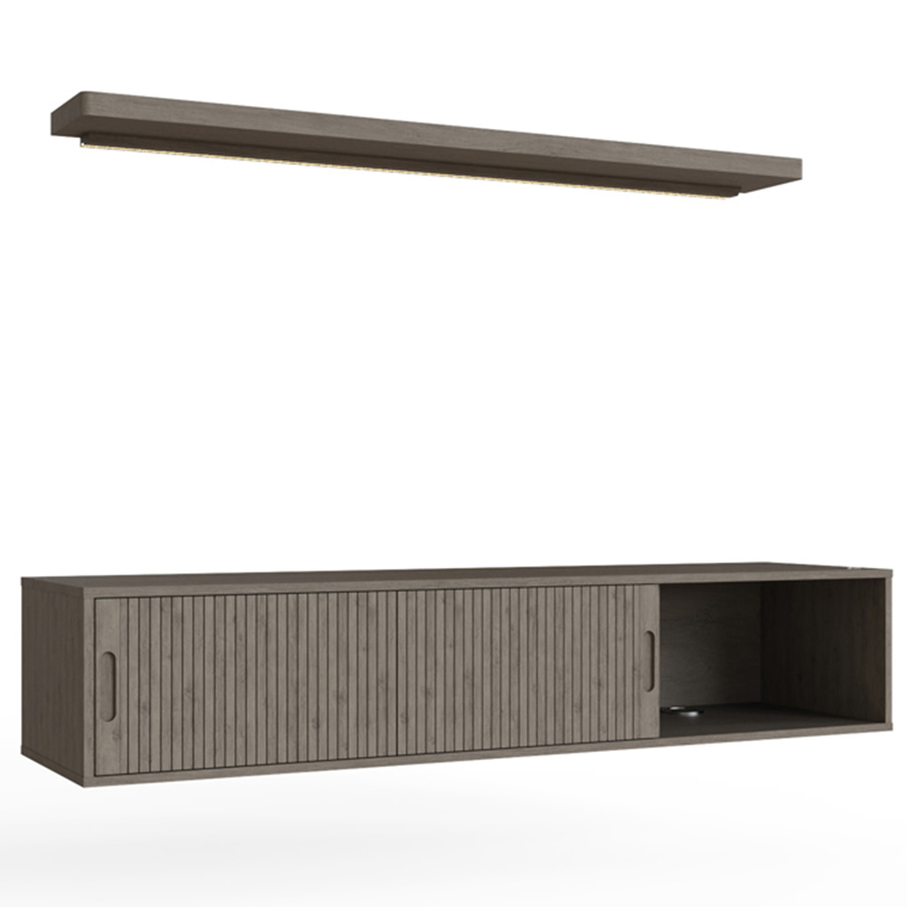 GFW Nina 2 Door 2 Shelf Grey Wall Mounted TV Unit with LED Wall Shelf Image 3