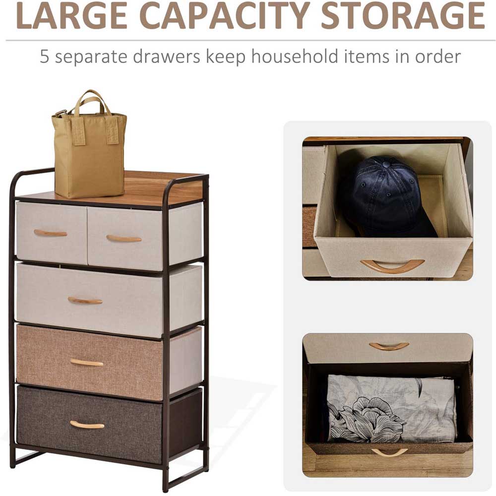 Portland 5 Drawer Brown and Wood Effect Chest of Drawers Image 6