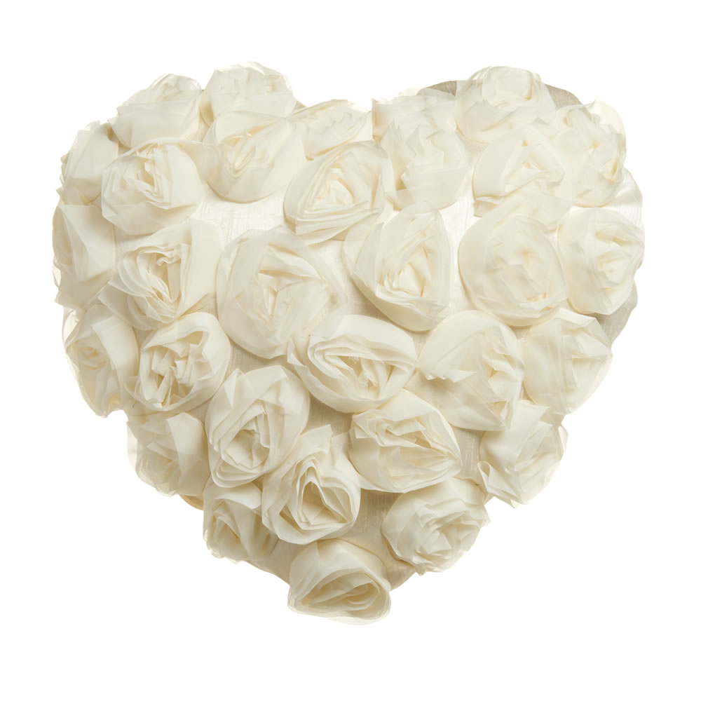 Wilko Cream Rose Heart Shaped Cushion 30 x 30cm Image