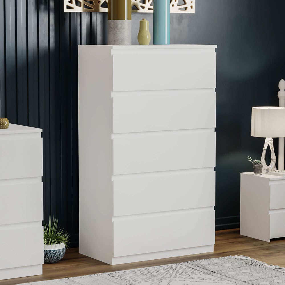 Vida Designs Denver 5 Drawer White Chest of Drawers Image 7