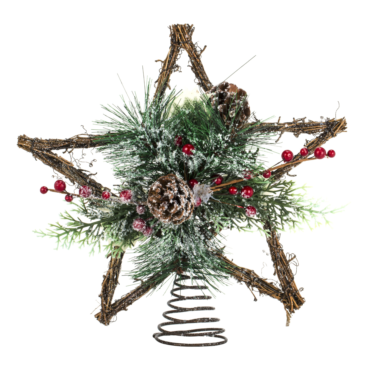 Red Berries and Frosty Pinecones Star Christmas Tree Topper Image