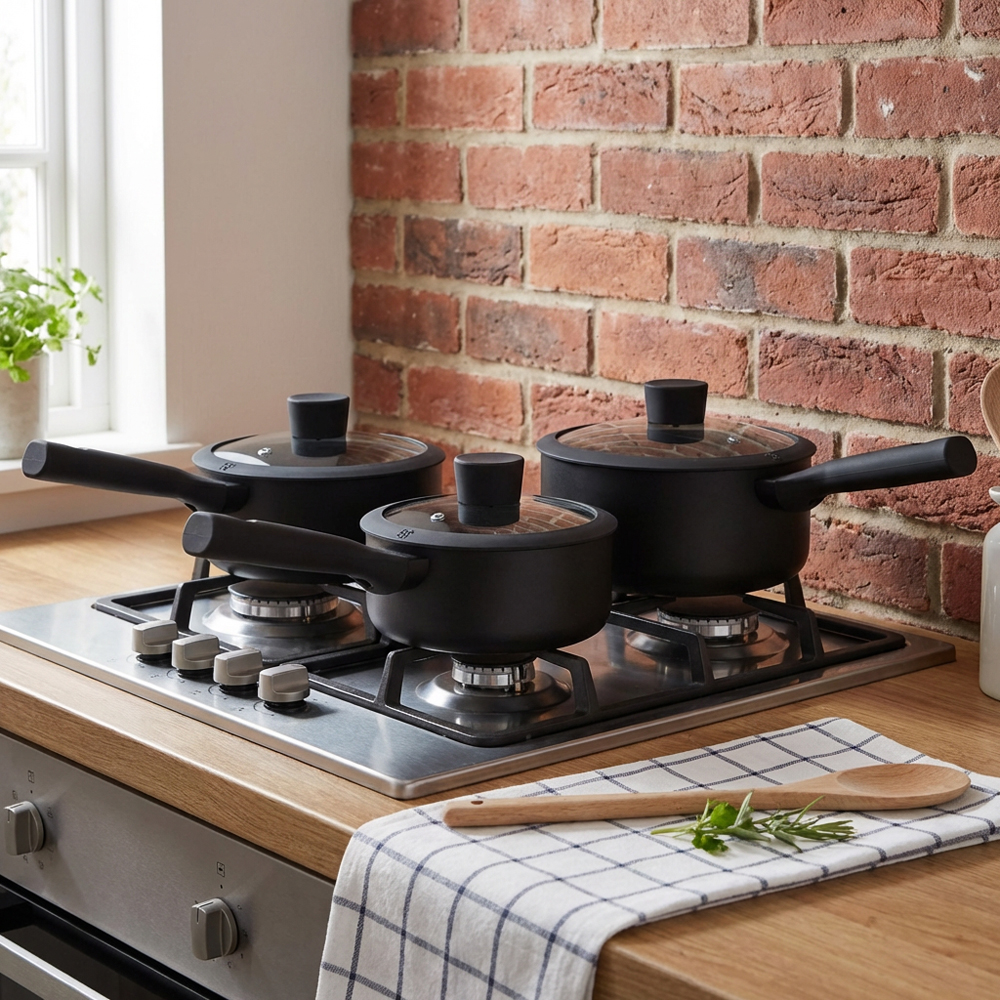 Soft Touch Non-Stick Saucepan Set - Black Image 7