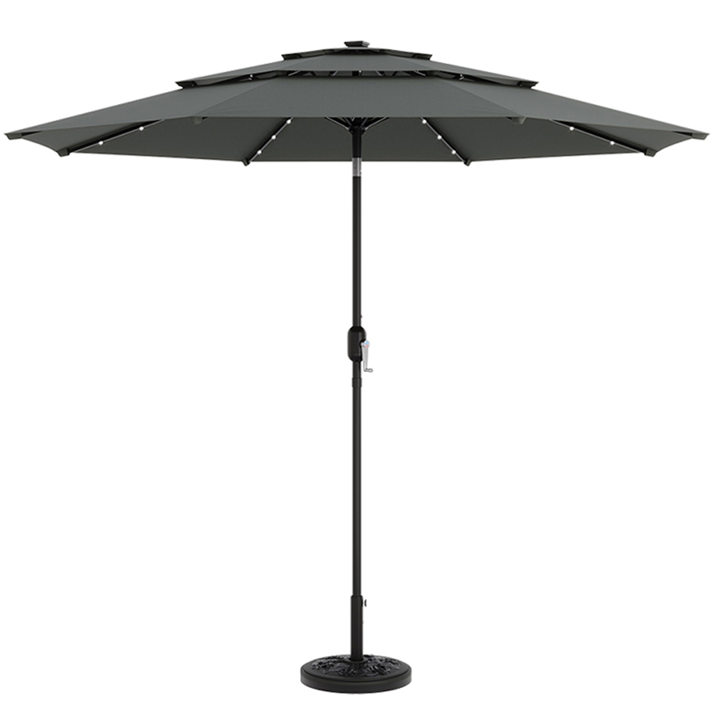 Living and Home 3 Tier Dark Grey Solar LED Crank and Tilt Parasol with Rose Cement Base 3m Image 1