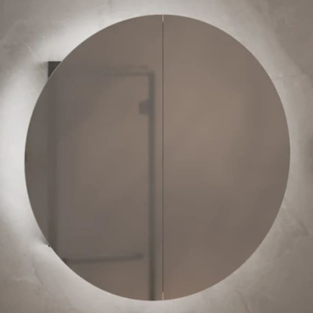 vidaXL 2 Door Grey Round LED Mirror Bathroom Cabinet Image 1