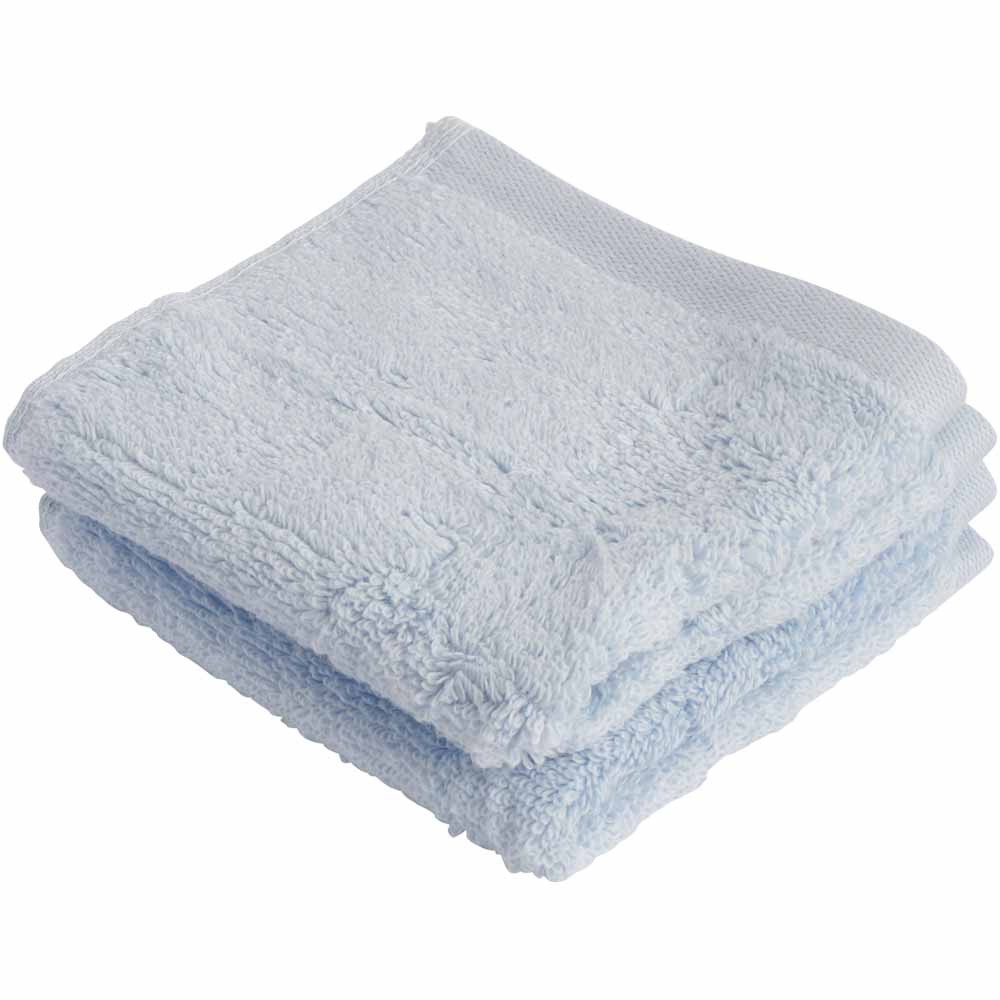 Wilko Supersoft Chambray Blue Face Cloths 2pk Image 1