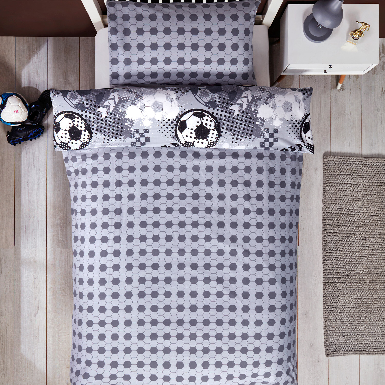 Football Duvet Cover and Pillowcase Set - Grey Image 5