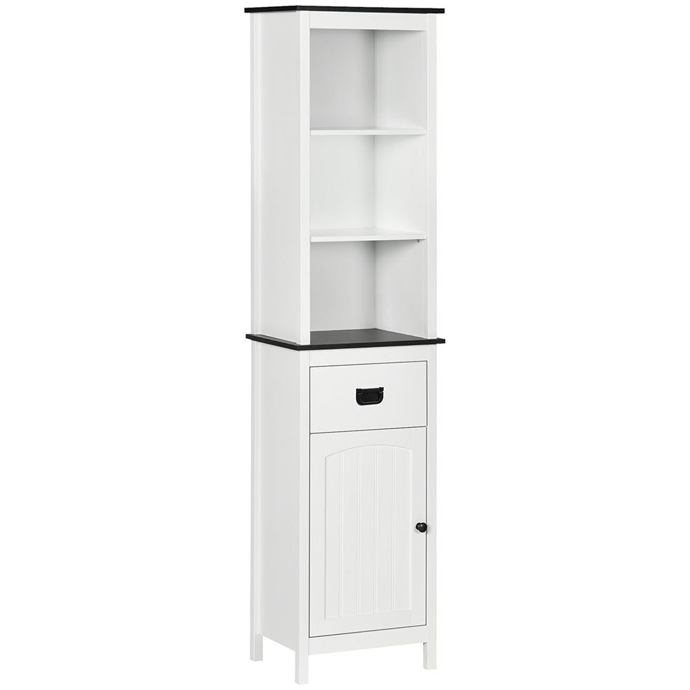 Kleankin White Single Drawer Single Door 3 Shelf Tall Floor Cabinet Image 2