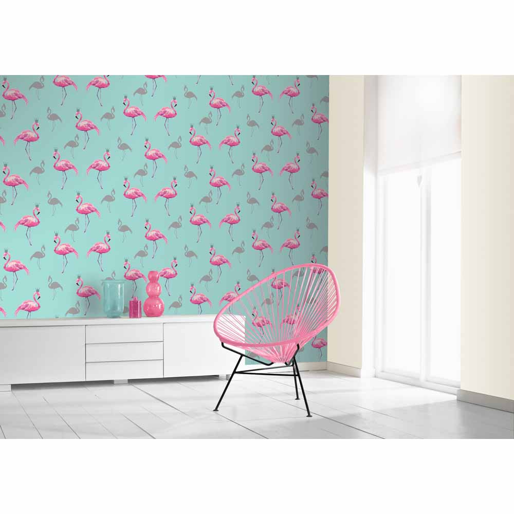 Arthouse Queen Flamingo Pink Teal Wallpaper Image 2