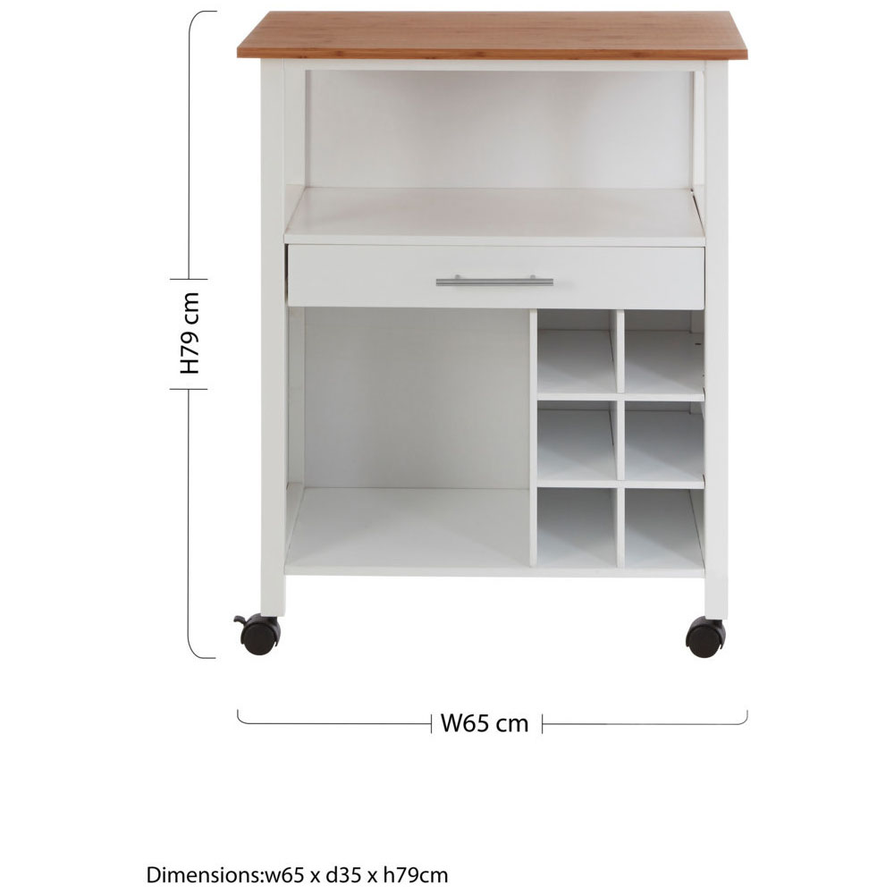 Premier Housewares Top 1 Drawer White and Bamboo Kitchen Trolley Image 5