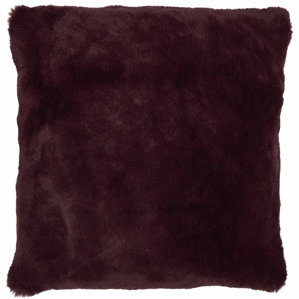 Wilko Burgundy Faux Fur Cushion 43 x 43cm Image 1