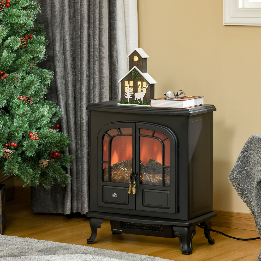 HOMCOM Ava Black LED Fire Flame Electric Fireplace Heater 2000W Image 2