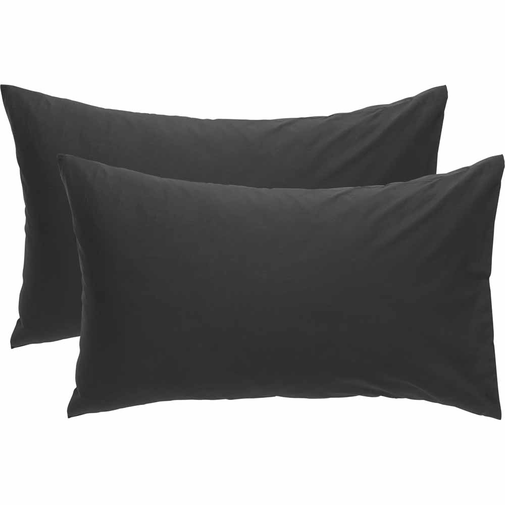 Wilko Easy Care Charcoal Housewife Pillowcases 2 Pack Image 1