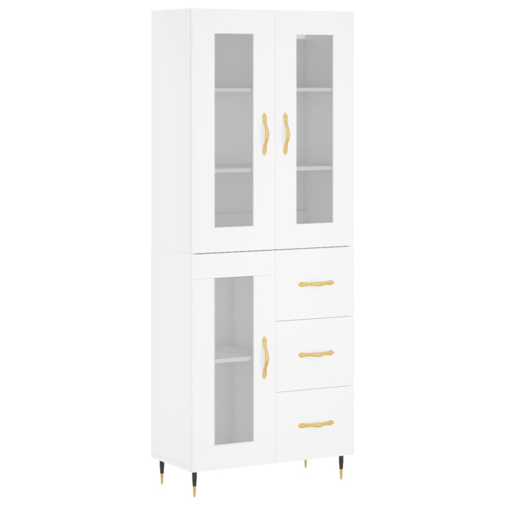 vidaXL 3 Glass Door 3 Drawer White Highboard Image 2