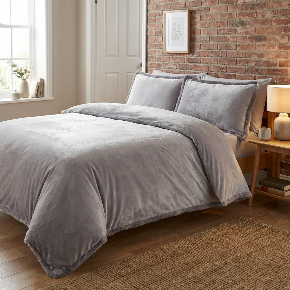 Selena Velvet Duvet Set Grey Double Image 4