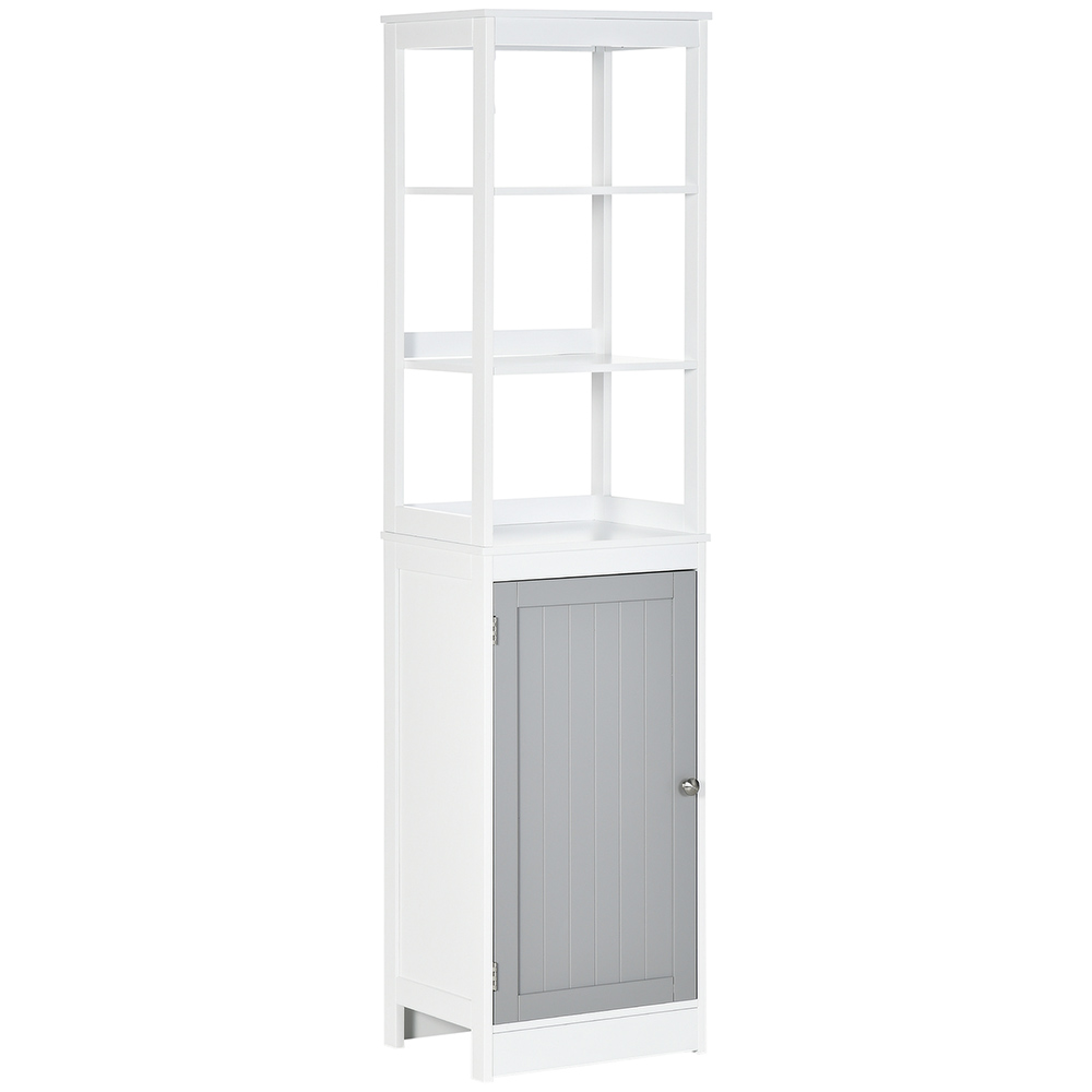 Kleankin White and Grey Single Door 2 Shelf Tall Floor Cabinet Image 2