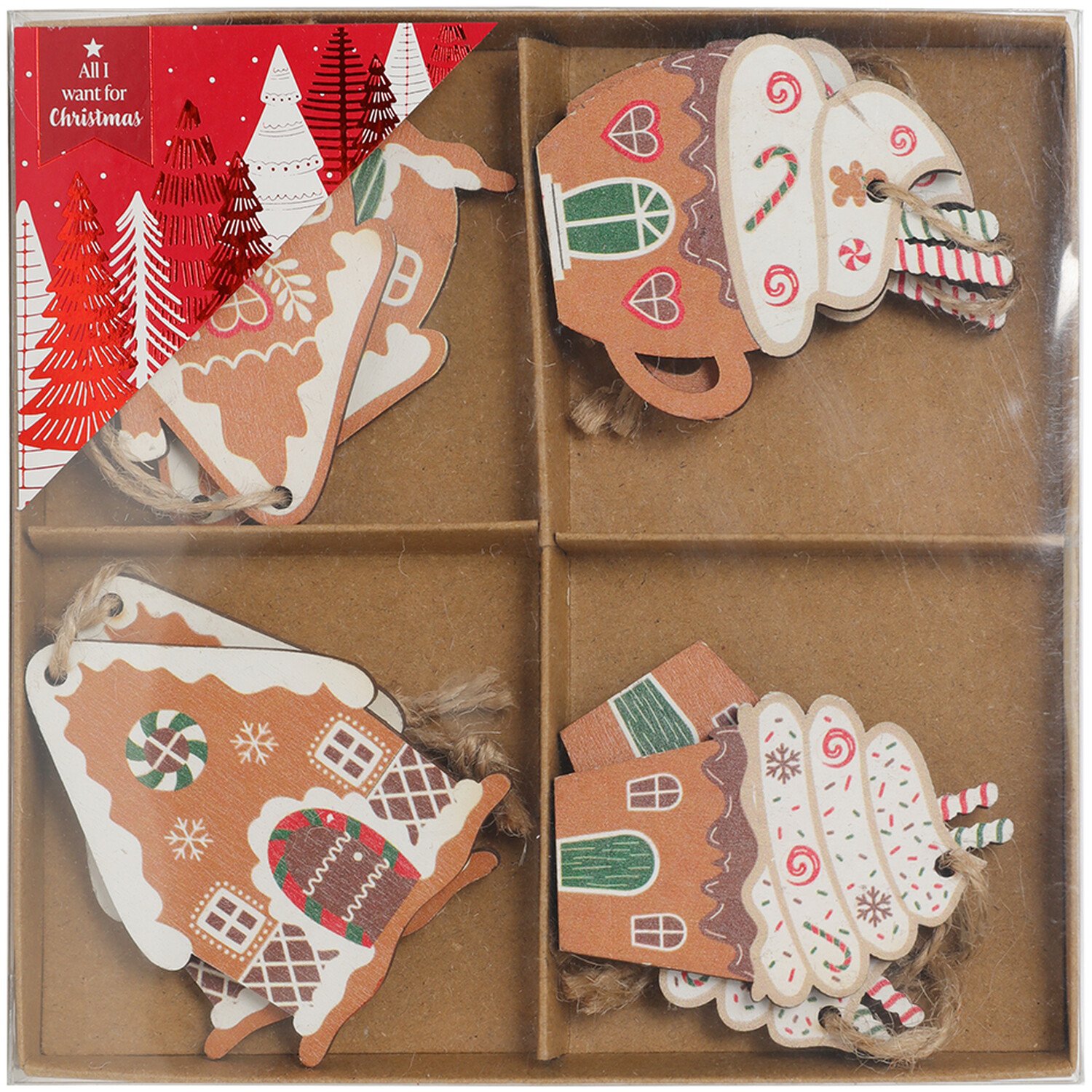 Set of 8 Gingerbread Hanging Decorations Brown Image 1