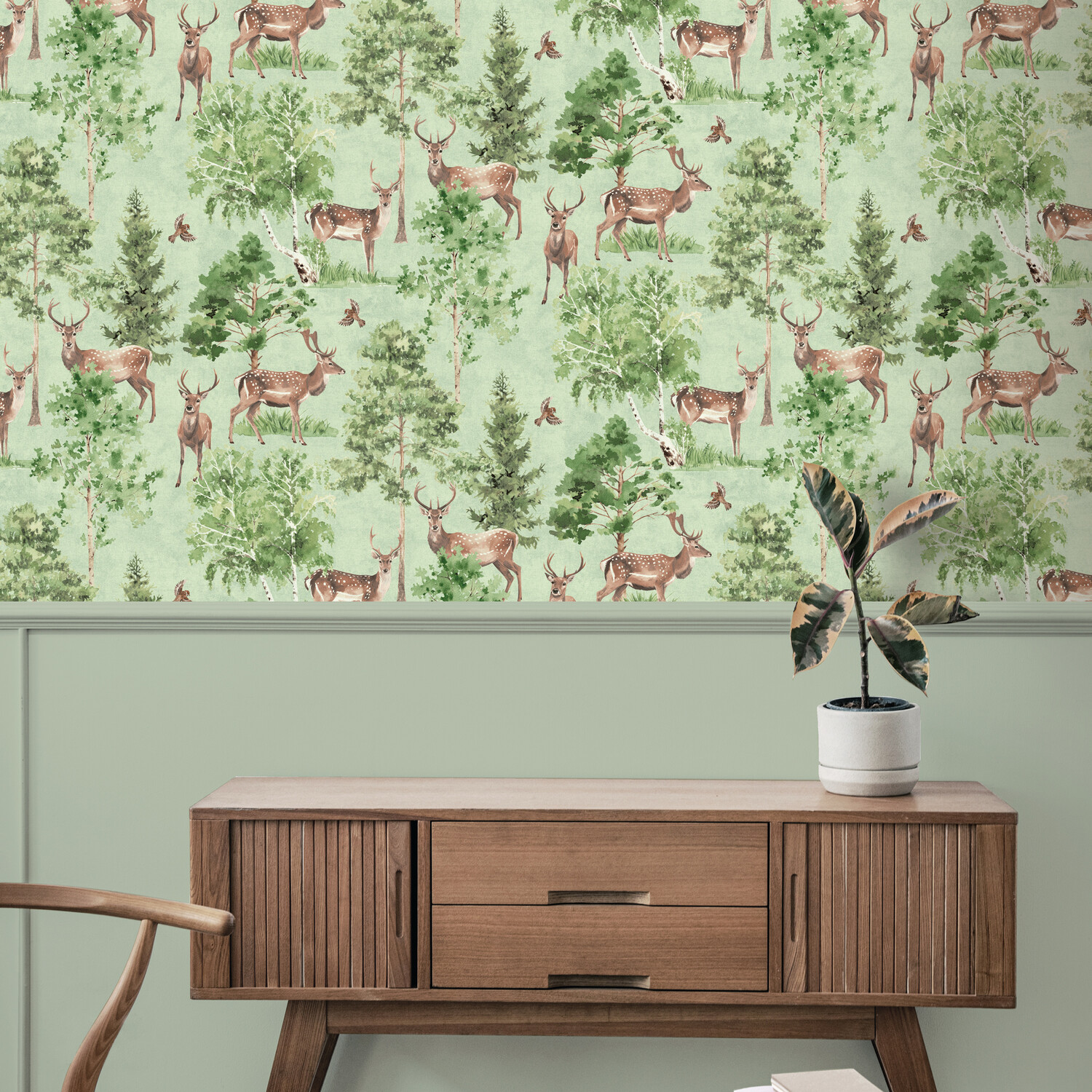 Deer Forest Natural Wallpaper - Green Image 4