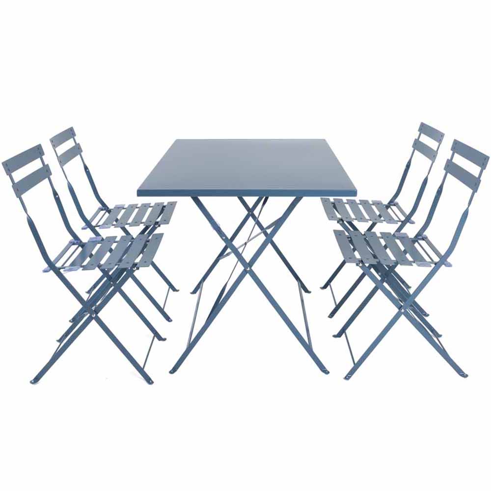 Charles Bentley 4 Seater Folding Metal Rectangular Dining Set Navy And Grey Image 3