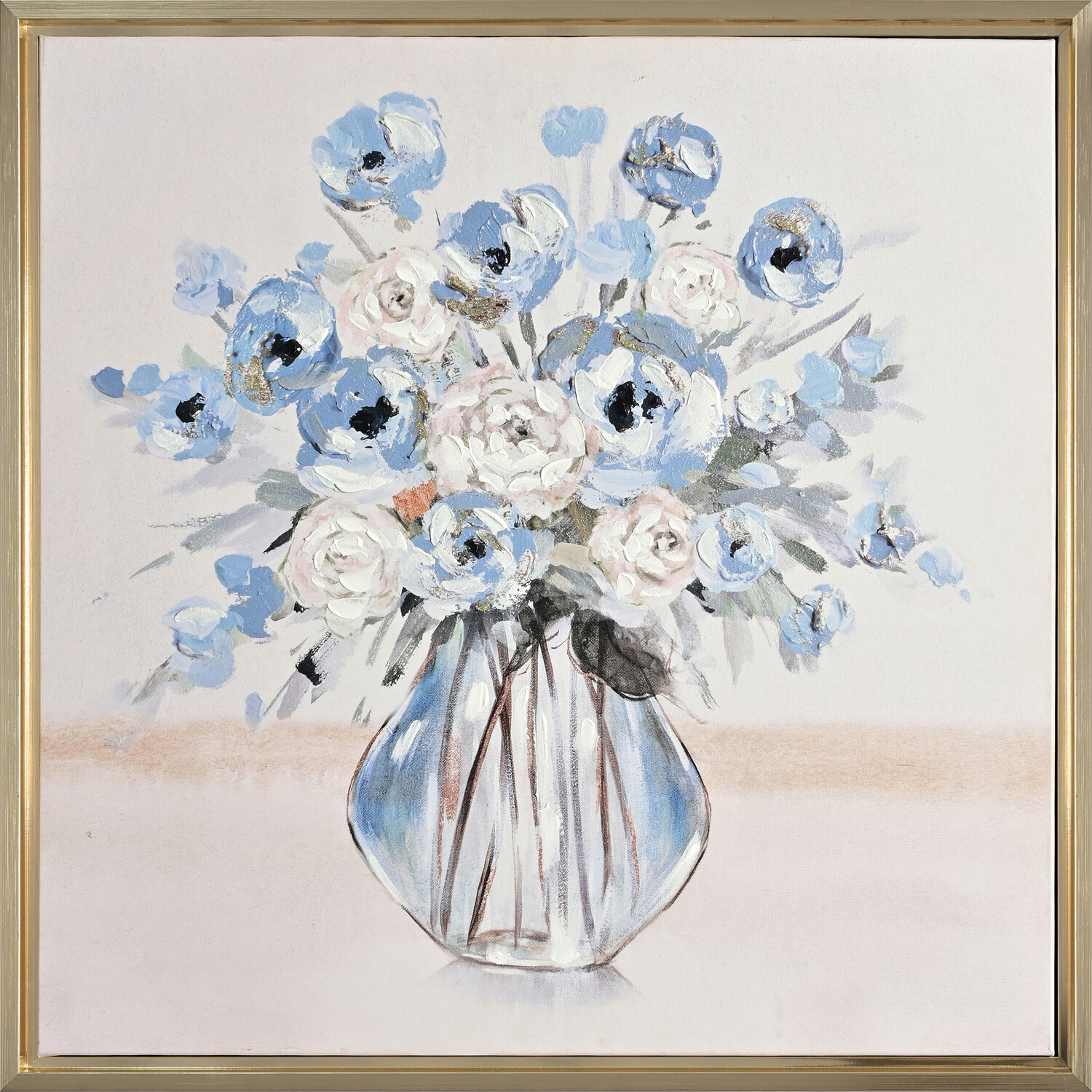 Blue Floral Bouquet Framed Canvas Wall Art 60 x 60cm Image 1