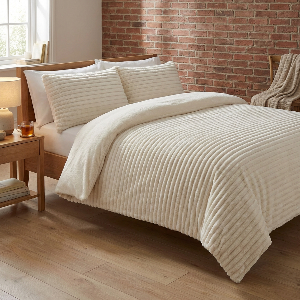 Colorado Faux Fur Duvet Set Ivory Double Image 5