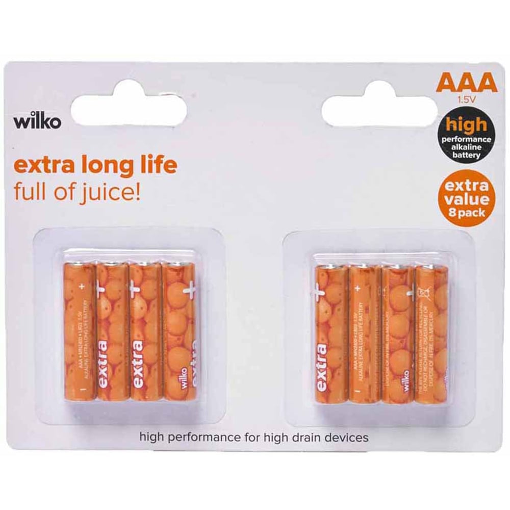 Wilko Extra Long Life AAA 8 Pack 1.5V Alkaline Batteries Image