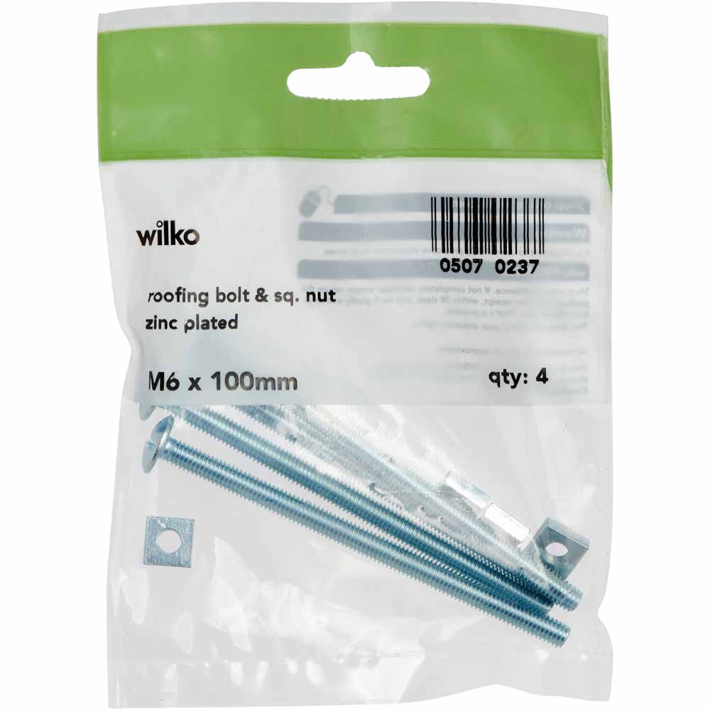 Wilko M6 x 100mm Roofing Bolts and Nuts 4 Pack Image