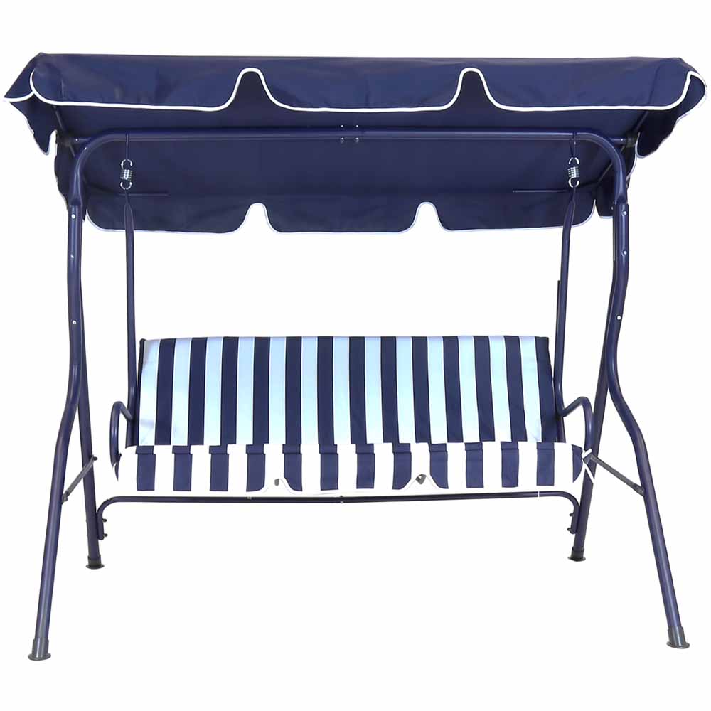 Charles Bentley 3 Seater Blue and White Garden Swing Seat Image 3