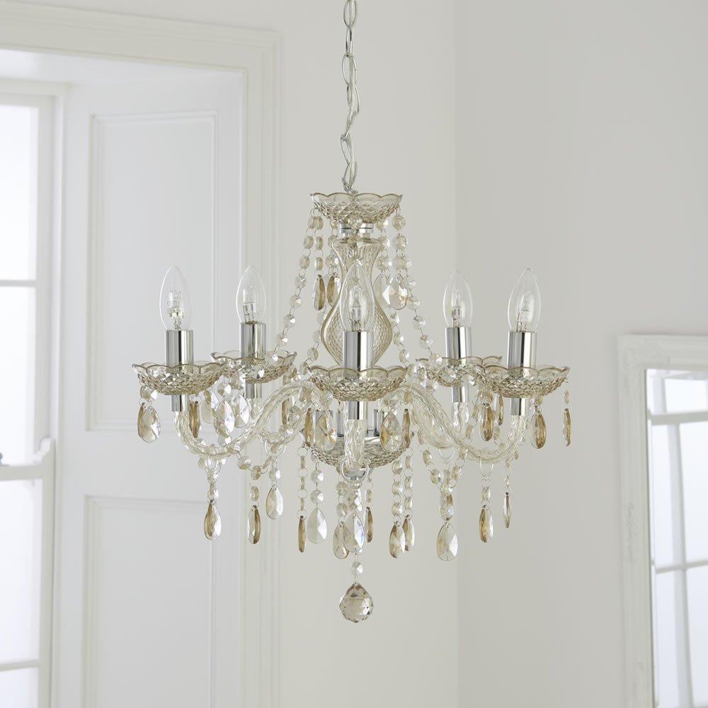 Wilko Marie 5 Arm Champagne Chandelier Ceiling Light Image 4