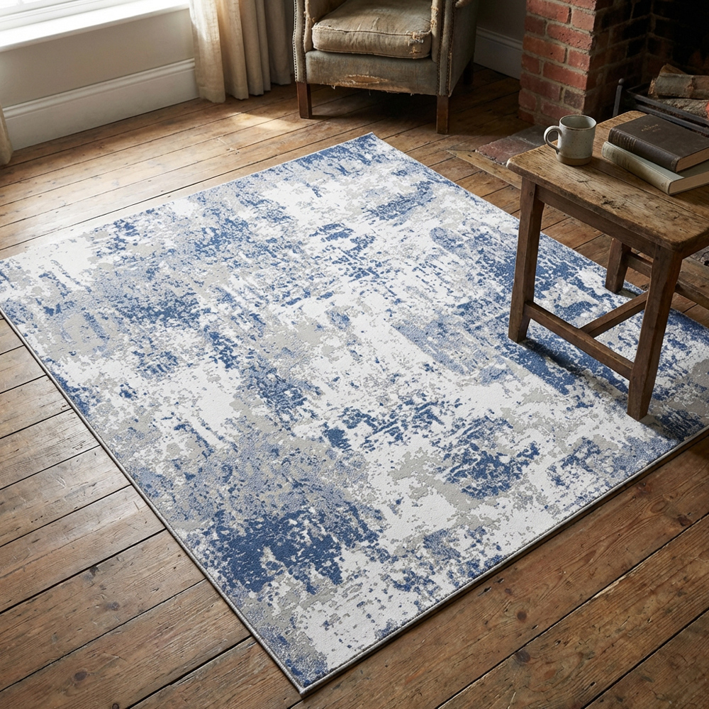 Belvedere Distressed Rug - White and Blue / 120cm Image 9